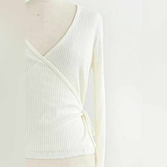 Adored Vintage Knitted Wrap Long Sleeve Top, Cream - Picture 3 of 4